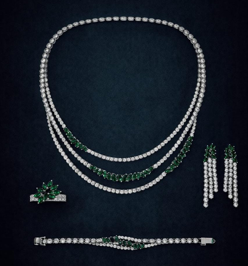 مطلي ذهب روديوم طقم اخضر رقم.2