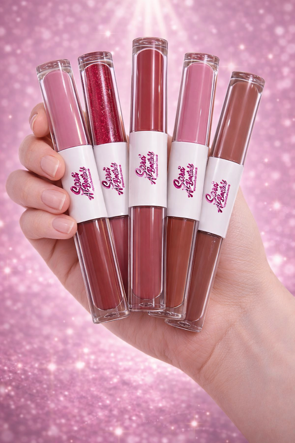 Two in one " HOLLY BERRY matte liquid lip stick YG10 + SUGAR CORAL  lip gloss CC04 "